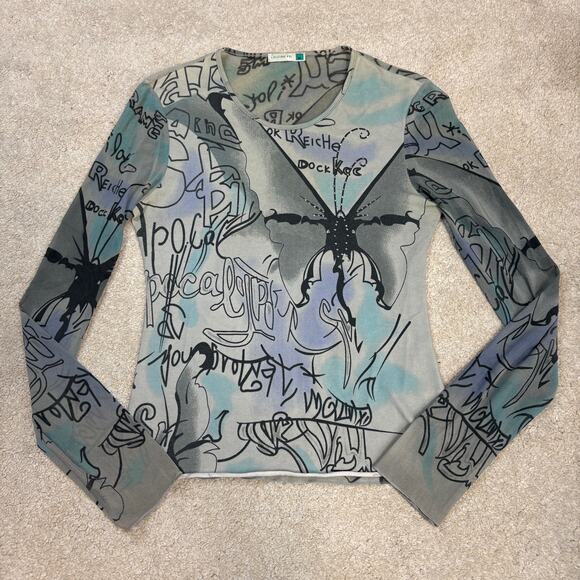 Louise FD Tops - Louise FD Vintage Semi Sheer Abstract Print Semi-Sheer Long Sleeve Shirt Size M